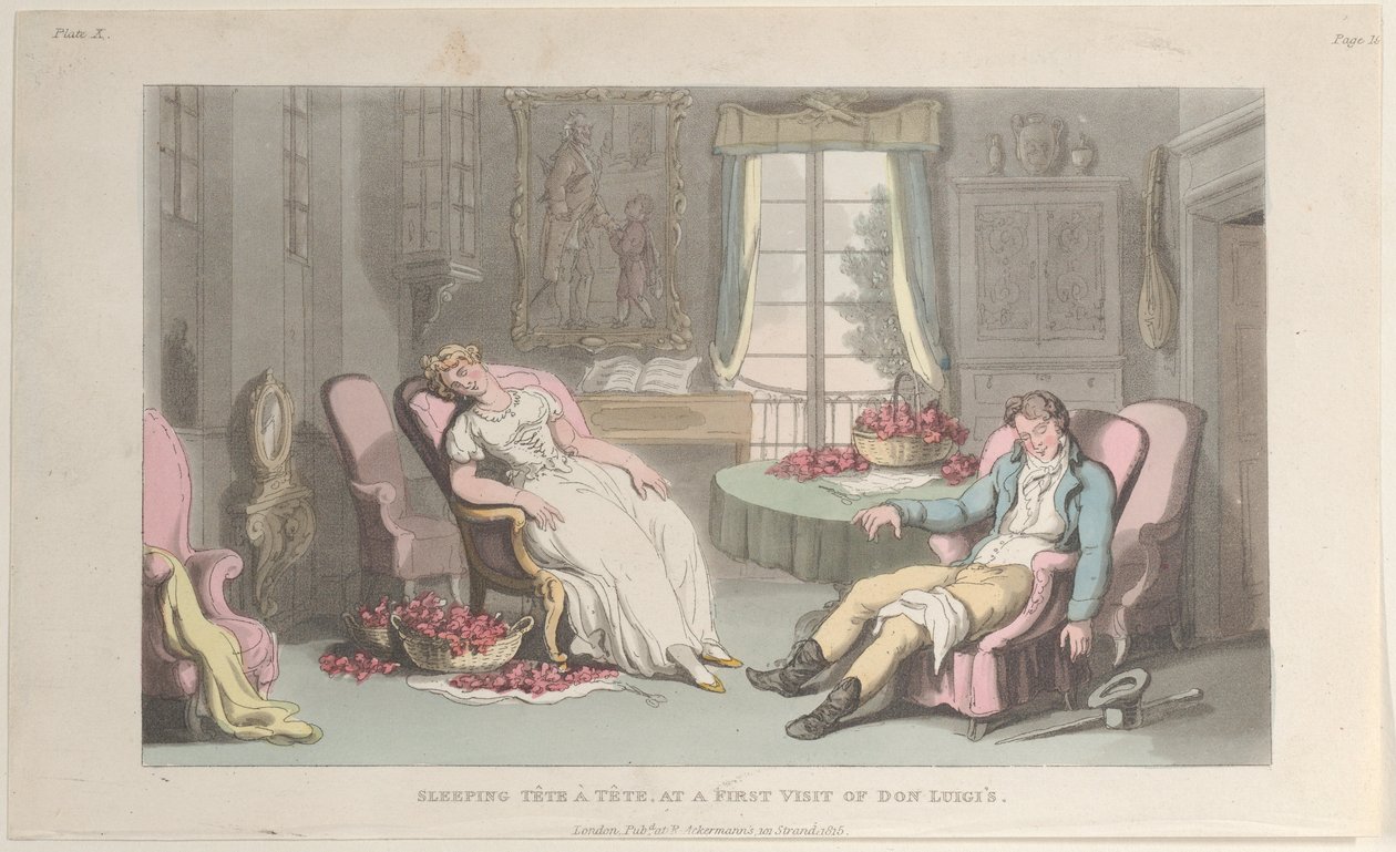Spící Tête à Tête, při první návštěvě Dona Luigiho, z Neapole a Campag..., 1. června 1815. od Thomas Rowlandson