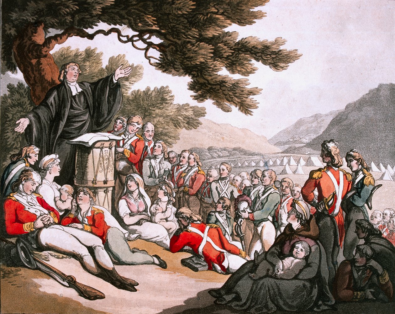 Vojáci navštěvující bohoslužbu, circa 1798 od Thomas Rowlandson