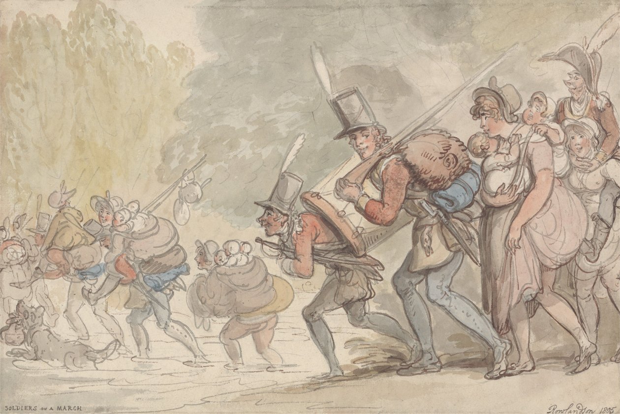Vojáci na pochodu od Thomas Rowlandson