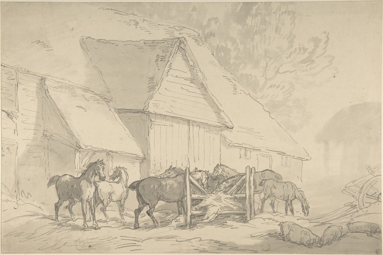 Stáj s koňmi od Thomas Rowlandson