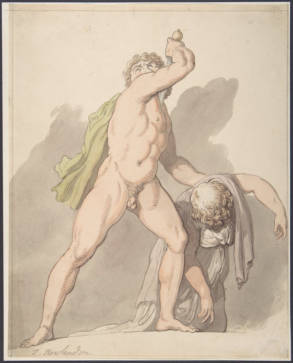 Stojící nahý muž podpírající omdlévající ženu (Ludovisi Gaul v galerii Uffizi) od Thomas Rowlandson