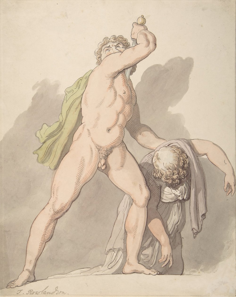Stojící nahý muž podporující omdlévající ženu Ludovisi Gaul v Uffizi, 1780-1827. od Thomas Rowlandson