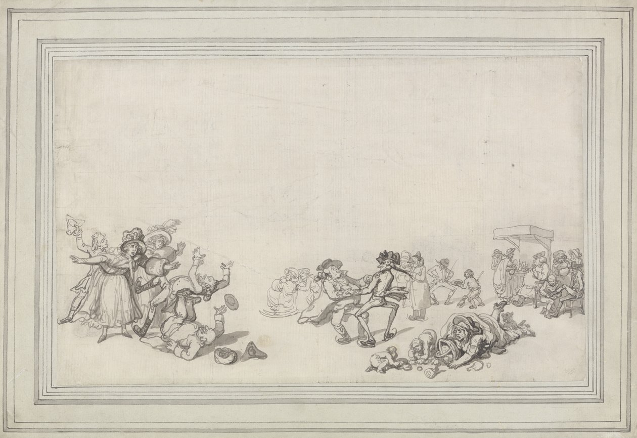 Studie bruslařů: Bruslení na Serpentine od Thomas Rowlandson