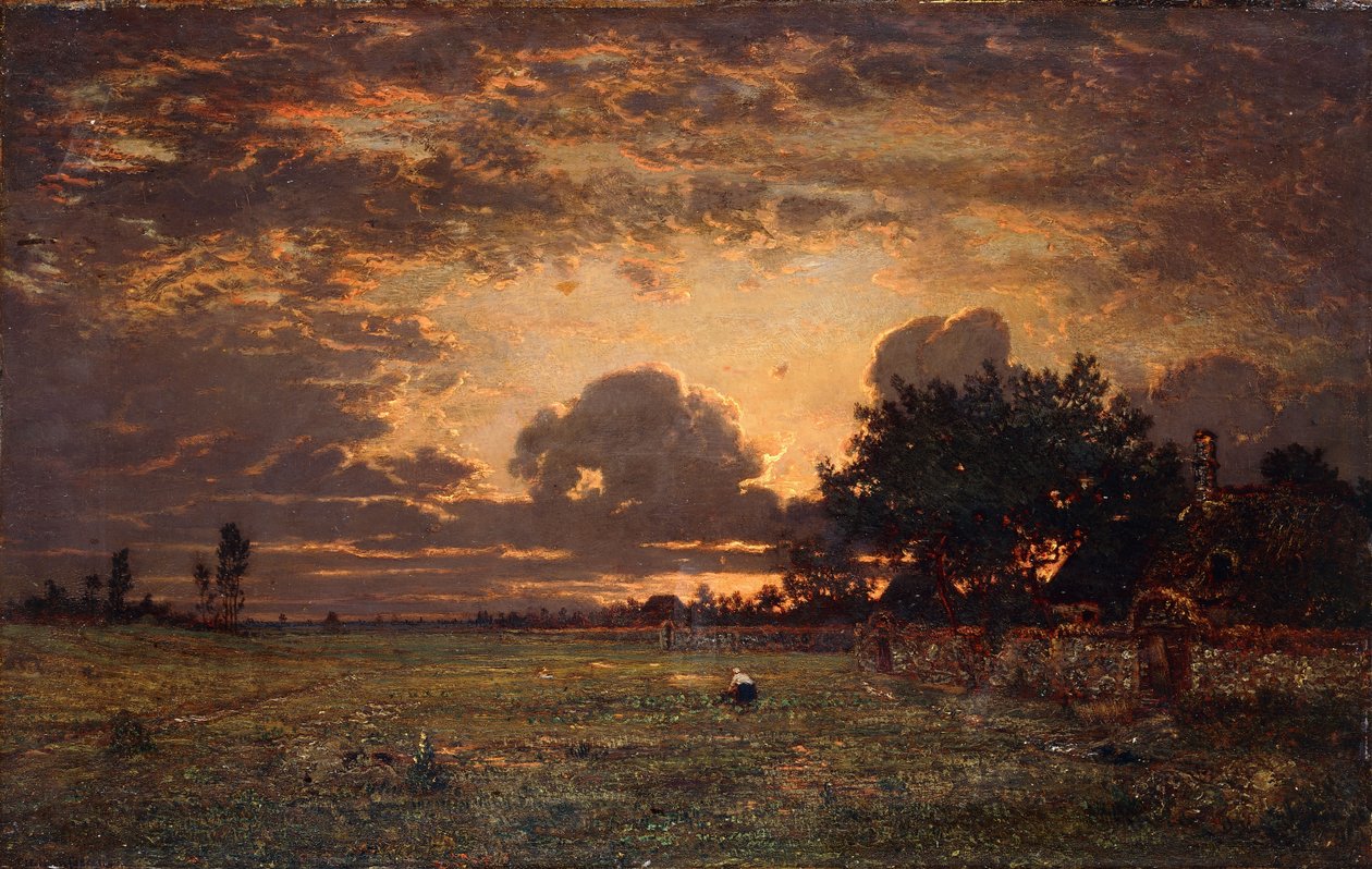 Západ slunce nad plání Barbizon, od Thomas Rowlandson