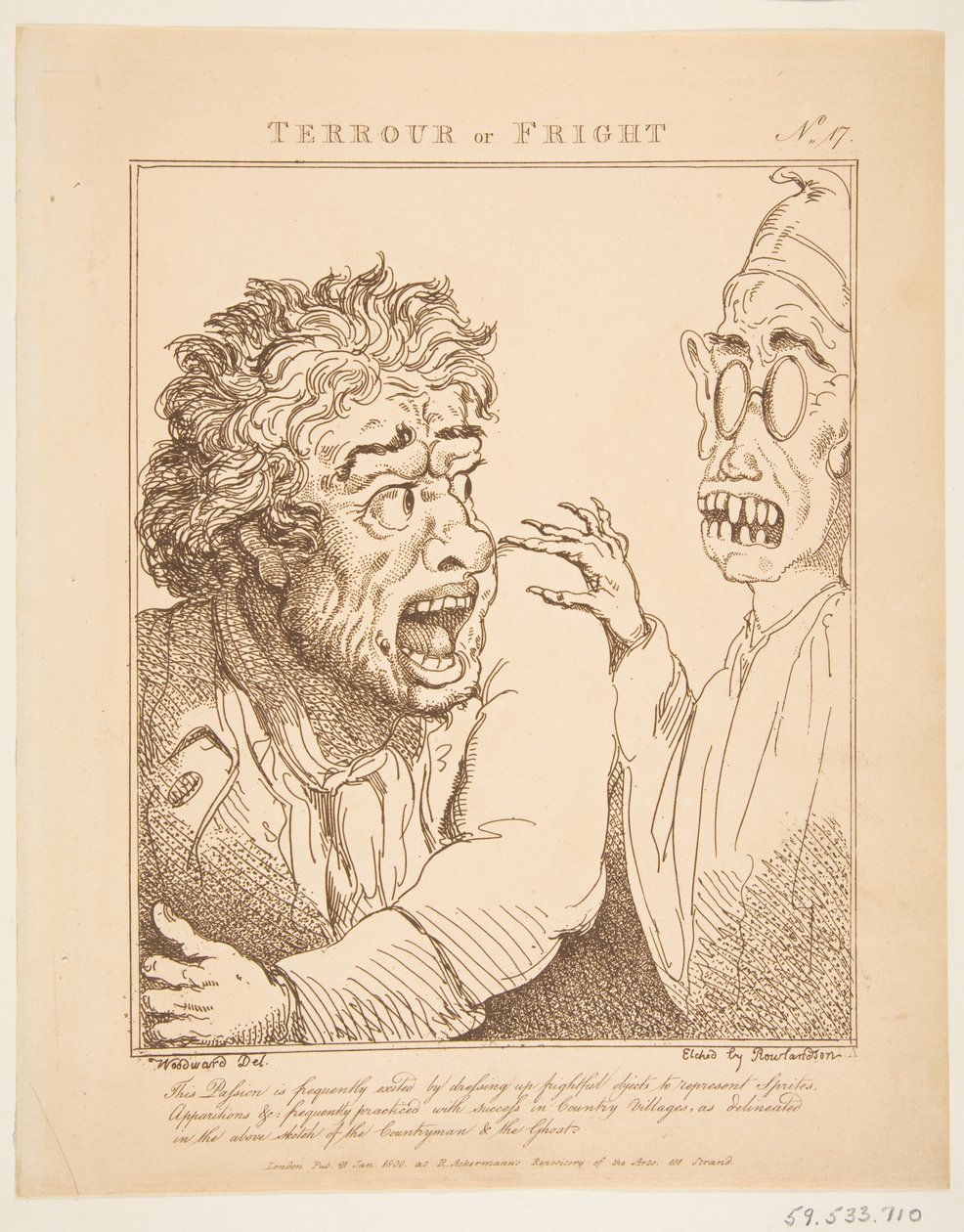 Teror nebo strach Le Brun Travested aneb karikatury vášní, 21. ledna 1800. od Thomas Rowlandson