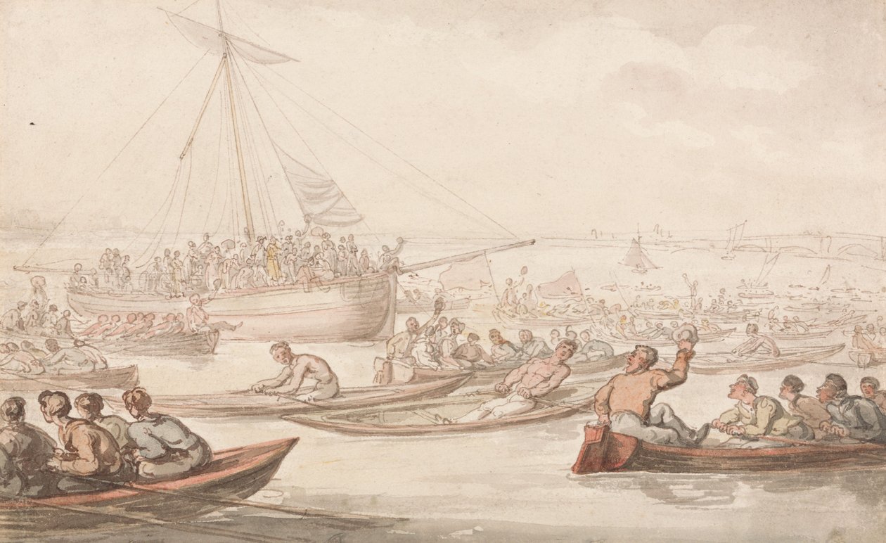 Každoroční veslařský závod o Doggettův plášť a odznak od Thomas Rowlandson