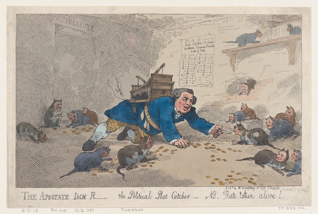 Odpadlík Jack Robinson, The Political Rat Catcher-N.B. Rats Takeen Alive!, Mar..., 1. března 1784. od Thomas Rowlandson