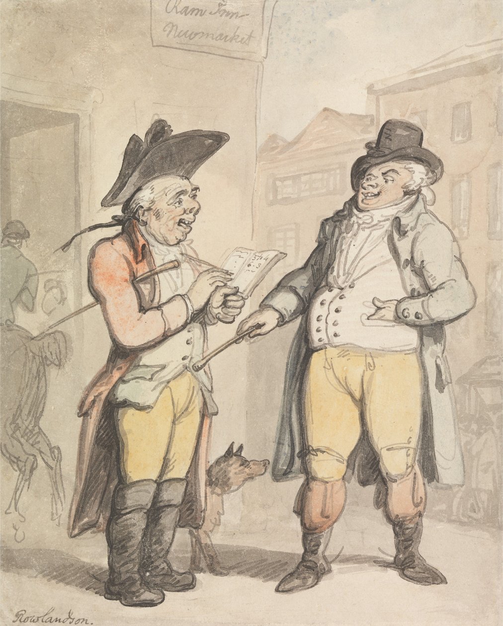Sázkový makléř a jeho klient před hostincem „Ram Inn“ v Newmarketu od Thomas Rowlandson