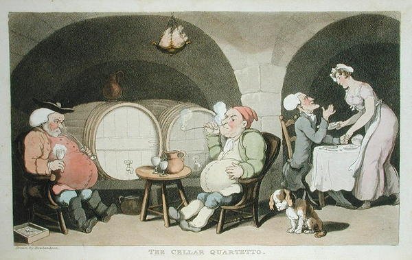 Sklepní kvarteto, z „Prohlídka Dr. Syntaxe při hledání malebného“, od Williama Combe, vydáno 1812 (akvatinta) od Thomas Rowlandson
