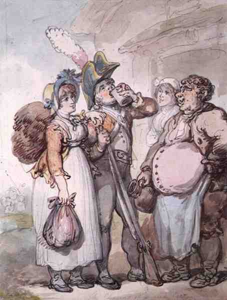 "The Charms of a Red Coat" (pero, akvarel a tužka na papíře) od Thomas Rowlandson