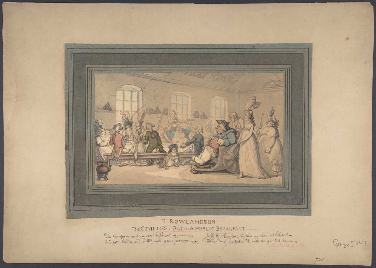 Pohodlí v Bathu: Veřejná snídaně od Thomas Rowlandson