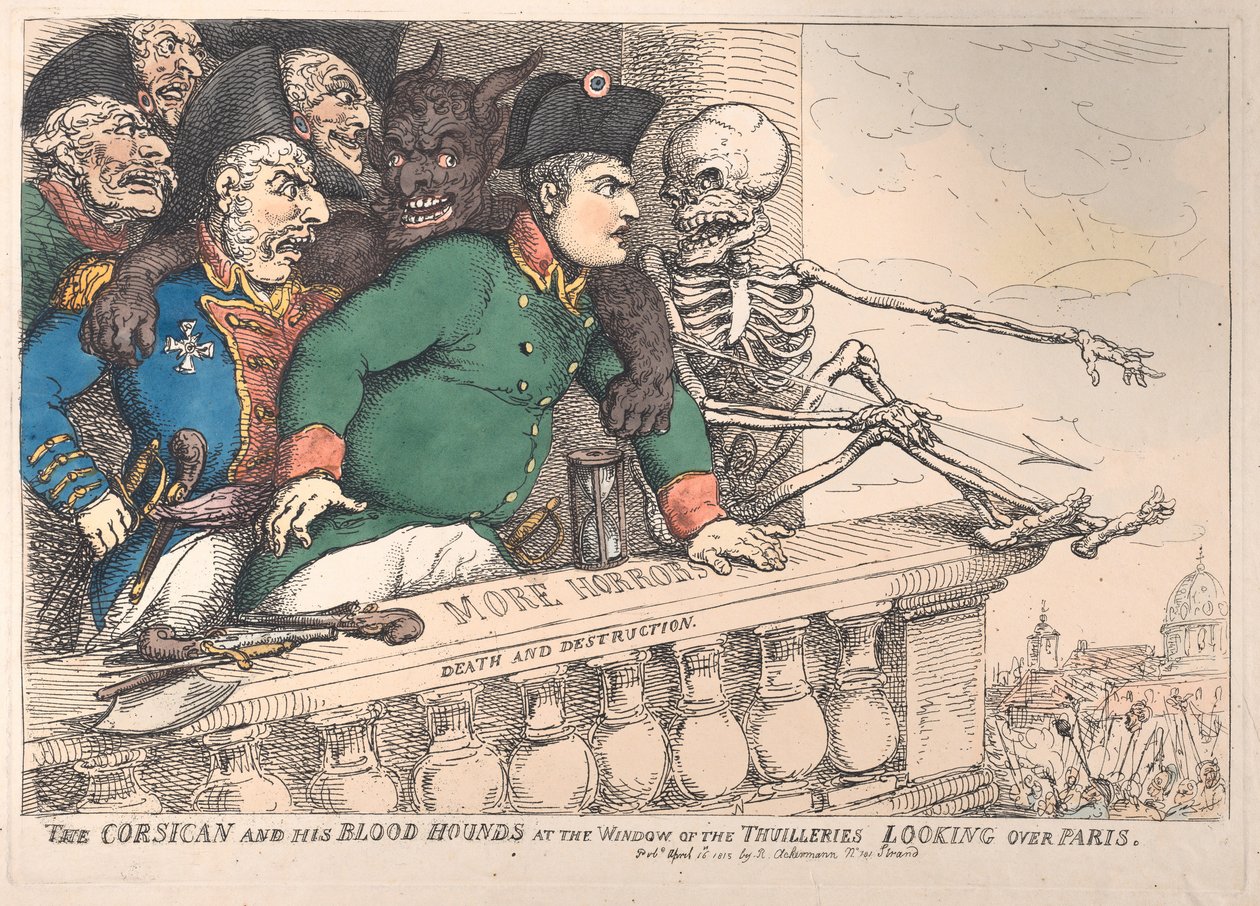 Korsičan a jeho krvaví psi v okně Thuilleries při pohledu přes P..., 16. dubna 1815. od Thomas Rowlandson