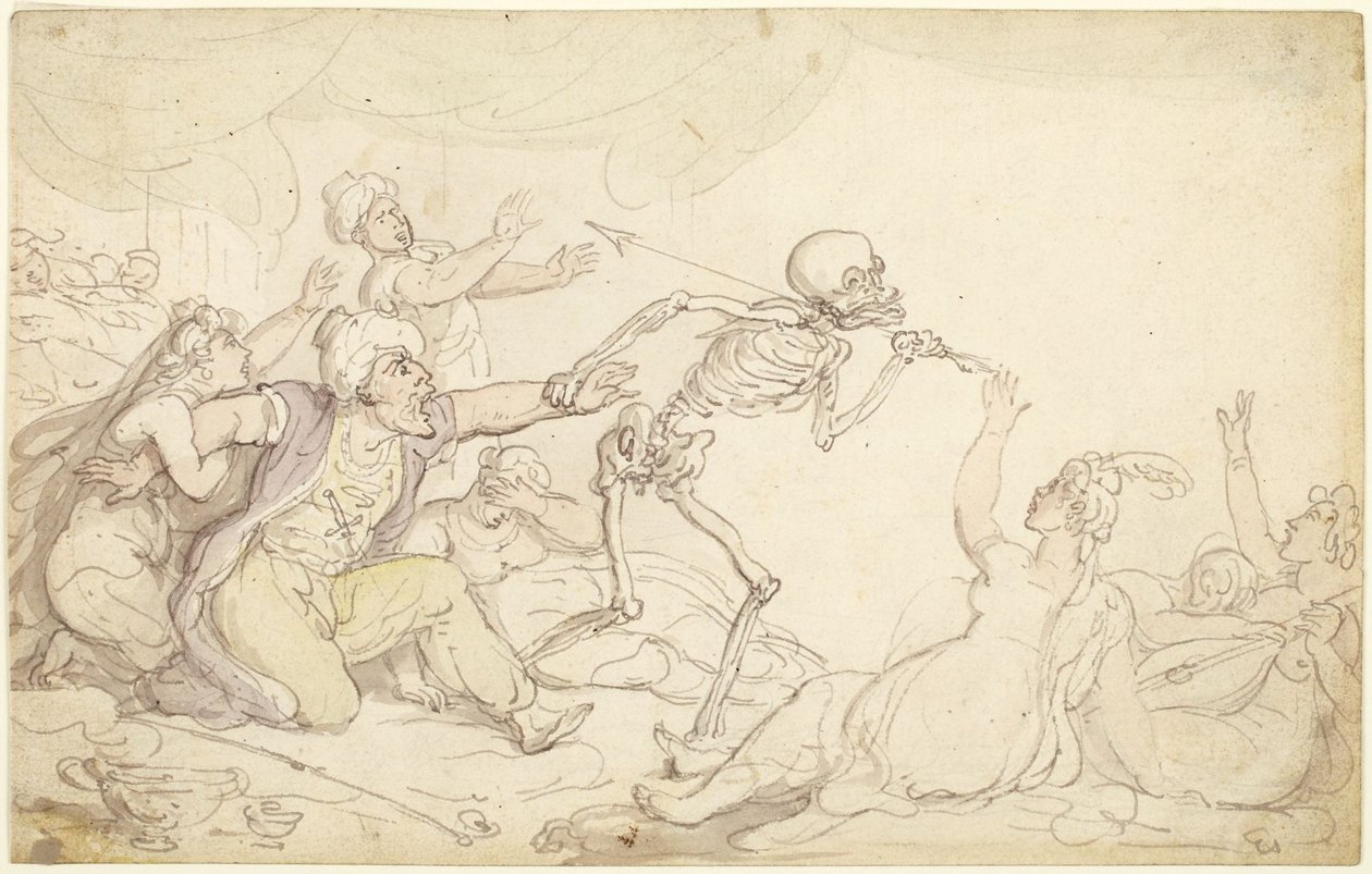 Tanec smrti: Nabob zajatý ve svém harému od Thomas Rowlandson