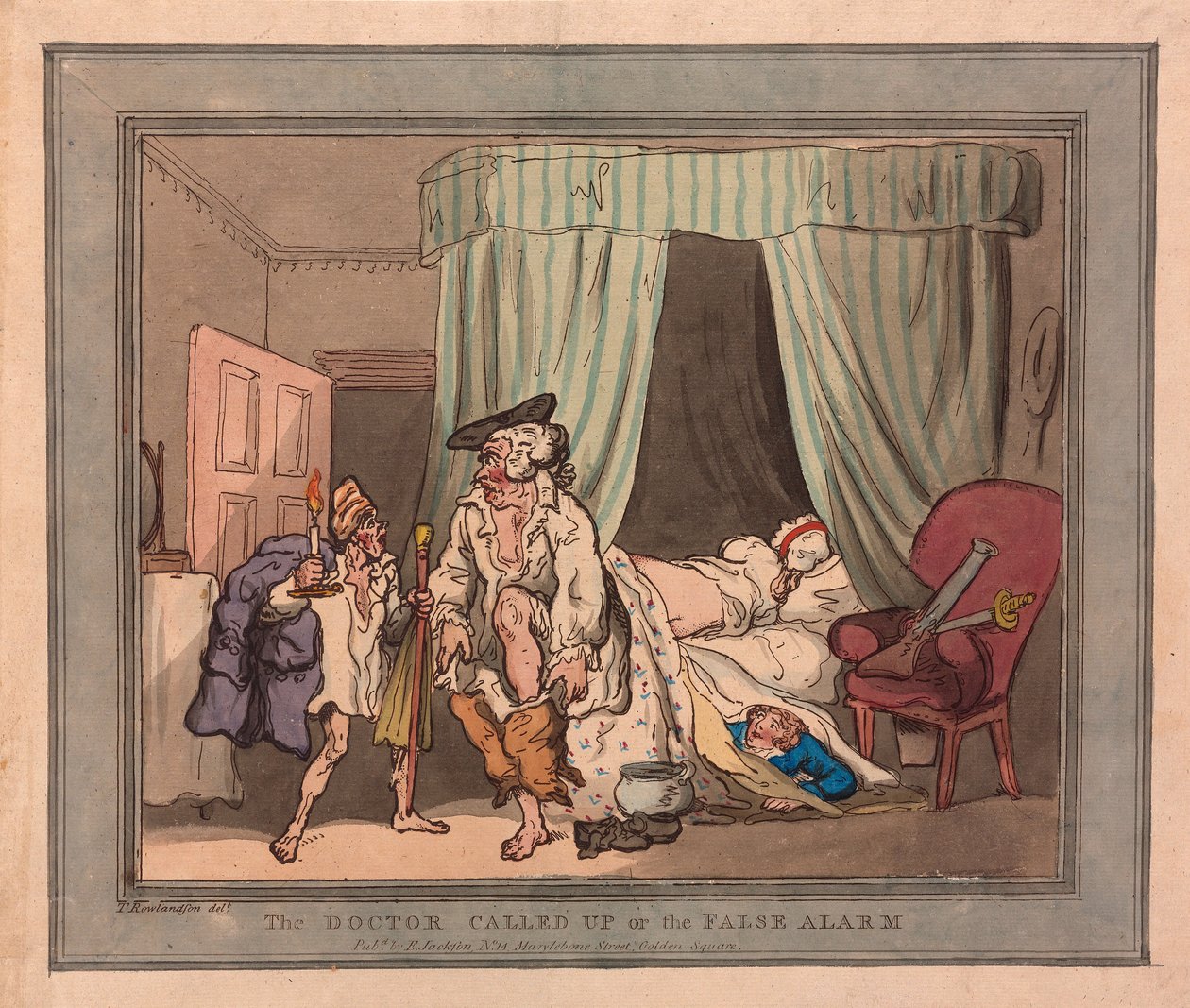 Volaný doktor aneb falešný poplach, hospoda. 1786 (ručně kolorovaná rytina) od Thomas Rowlandson