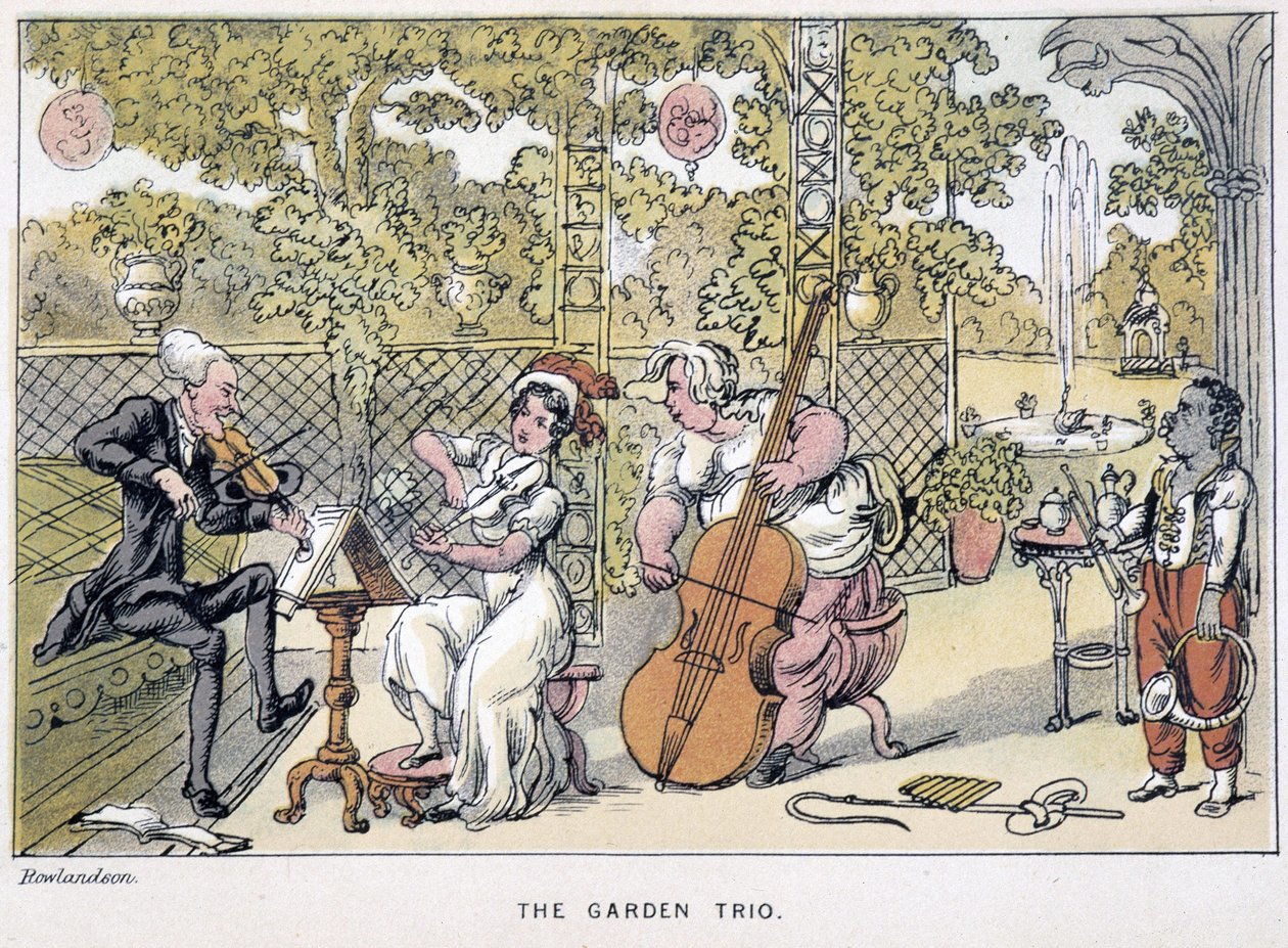 Doktor hrající na housle: “” Zahradní trio””” - ve “”Třech turné doktora Syntaxe: hledání malebné útěchy a manželky”” od Williama Combe, nemocného. Rowlandson od Thomas Rowlandson