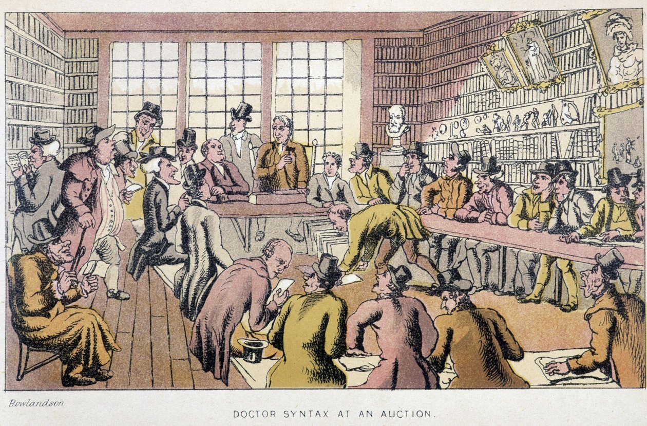 The Doctor at an Auction - ve „“ třech turné Doctora Syntaxe: při hledání malebné útěchy a manželky“ od Williama Combe, nemocného. Rowlandson od Thomas Rowlandson