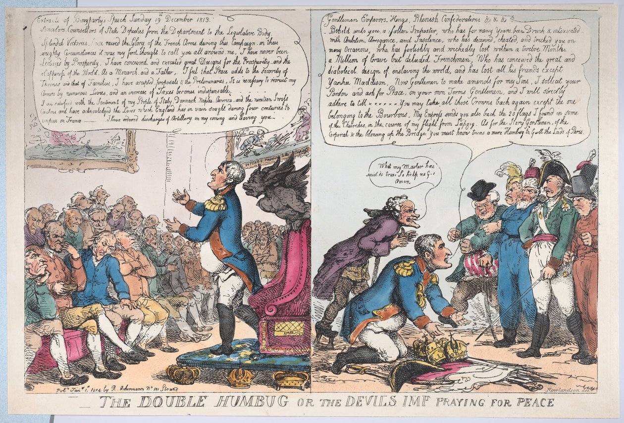 Dvojitý humbug aneb ďábelští skřítci se modlí za mír, 1. ledna 1814, 1. ledna 1814. od Thomas Rowlandson