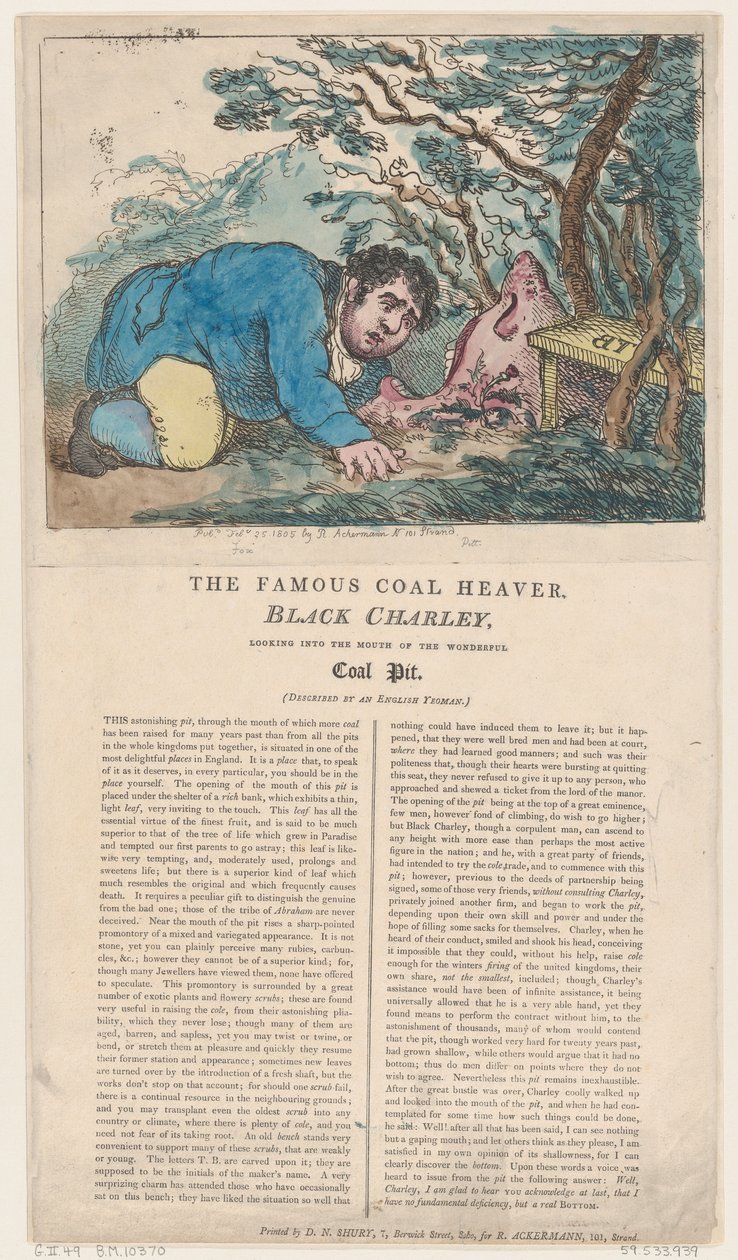 The Famous Coal Heaver Black Charley Pohled do úst báječných ..., 25. února 1805. od Thomas Rowlandson