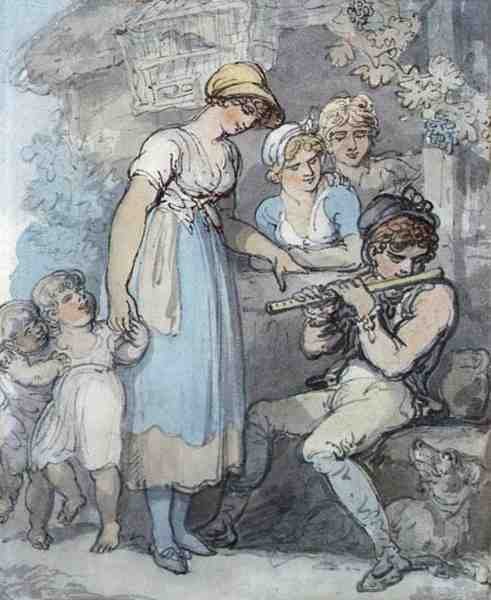 Hráč na flétnu (pero, akvarel a tužka na papíře) od Thomas Rowlandson