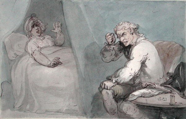 The Gamester Going to Bed (akvarel s perem a inkoustem na papíře) od Thomas Rowlandson