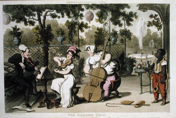 Zahradní trio, z „Prohlídka Dr. Syntaxe při hledání malebného“, od Williama Combe, vydáno 1812 (akvatinta) od Thomas Rowlandson