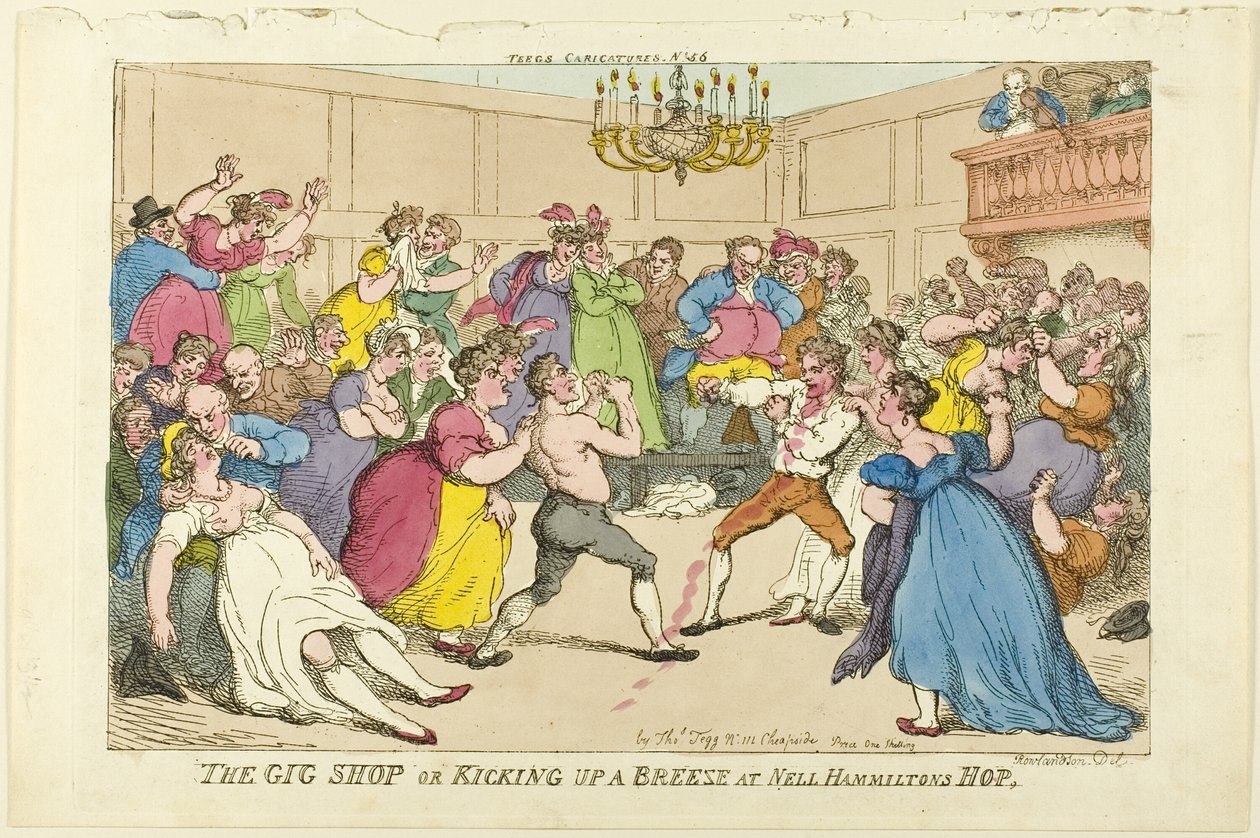 The Gig Shop nebo Kicking Up a Breeze u Nell Hammiltons Hop od Thomas Rowlandson