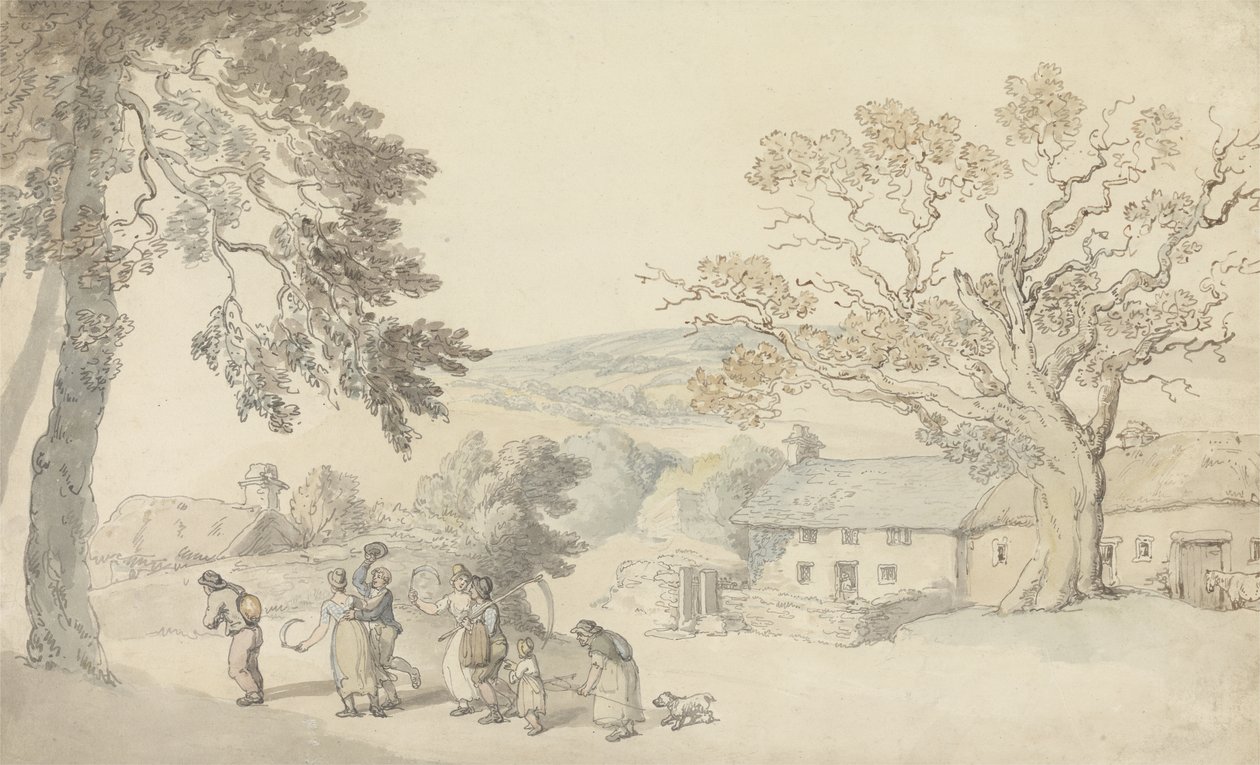 The Harvesters (pero a inkoust a w/c přes tužku na papíře) od Thomas Rowlandson