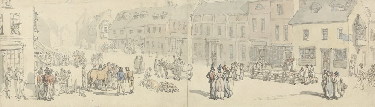 The High Street na Market day, Newport, Isle of Wight, cca 1797-1800 (pero, inkoust a wc na papíře) od Thomas Rowlandson