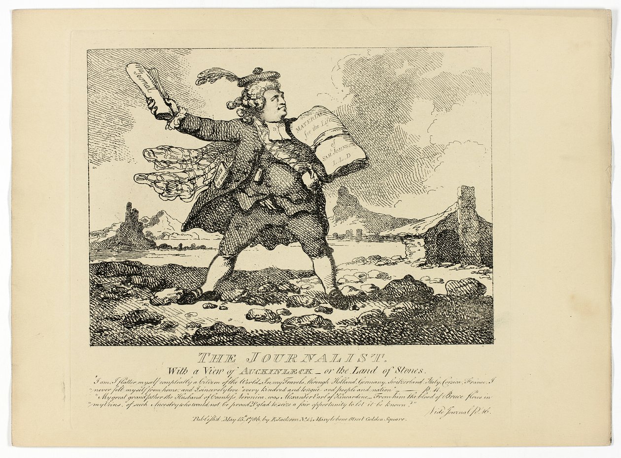 Novinář, z Boswellovy cesty po Hebridách od Thomas Rowlandson