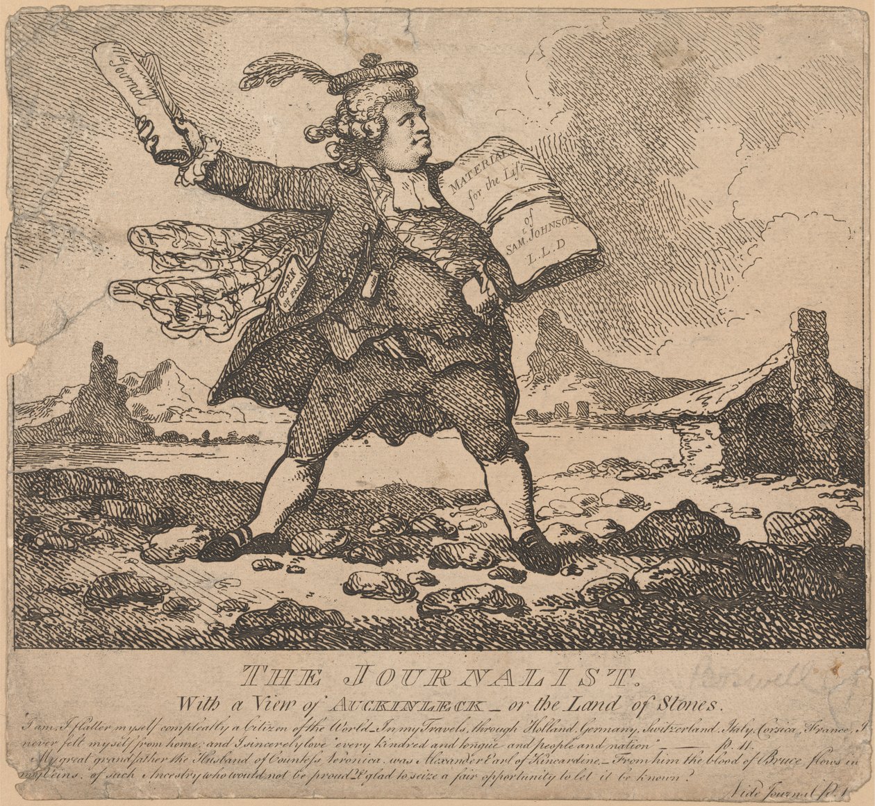 Novinář, s výhledem na Auchinleck nebo Zemi kamenů od Thomas Rowlandson