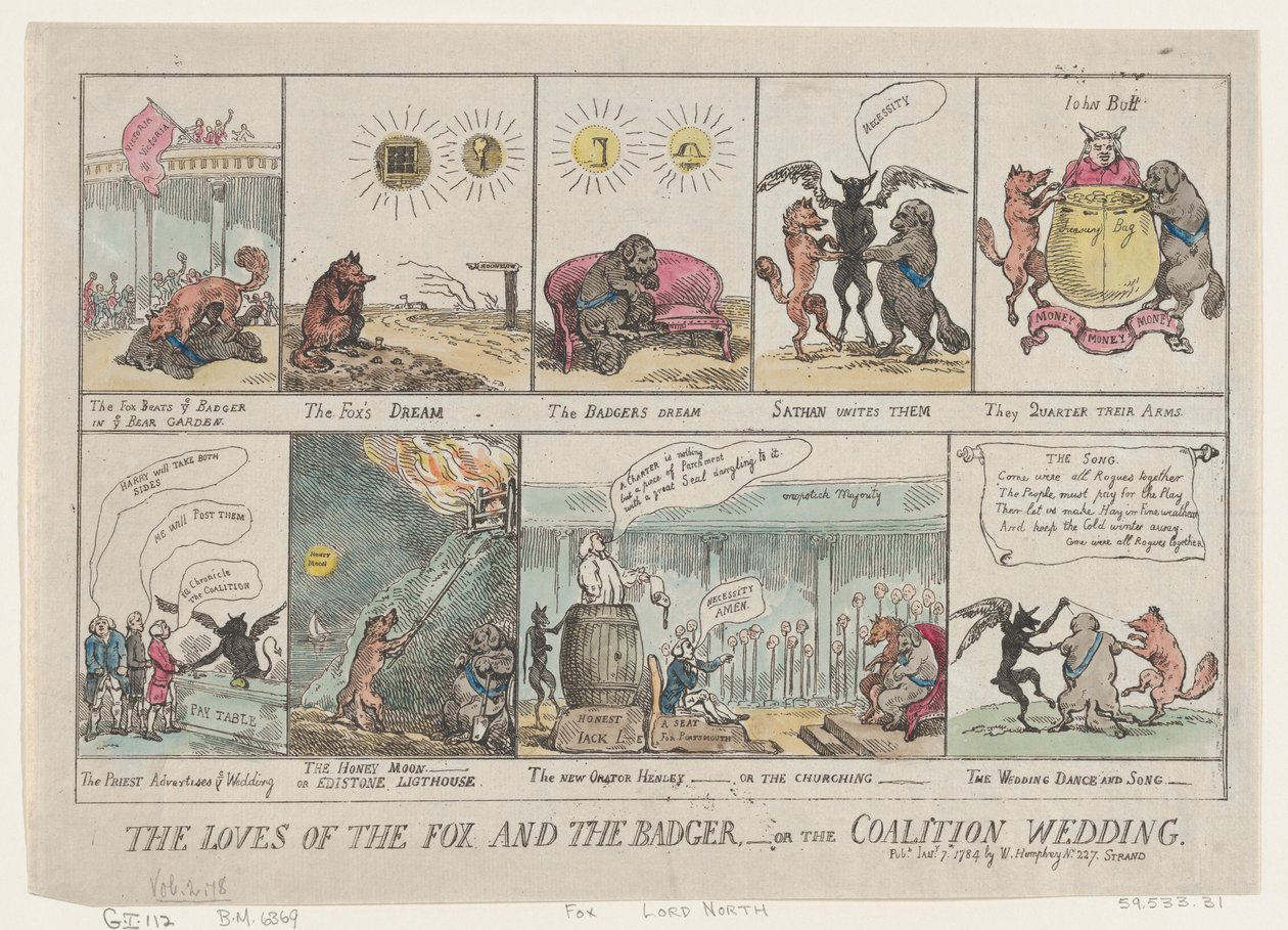 Liščí lásky a jezevec aneb Koaliční svatba. 7. ledna 1784, 7. ledna 1784. od Thomas Rowlandson