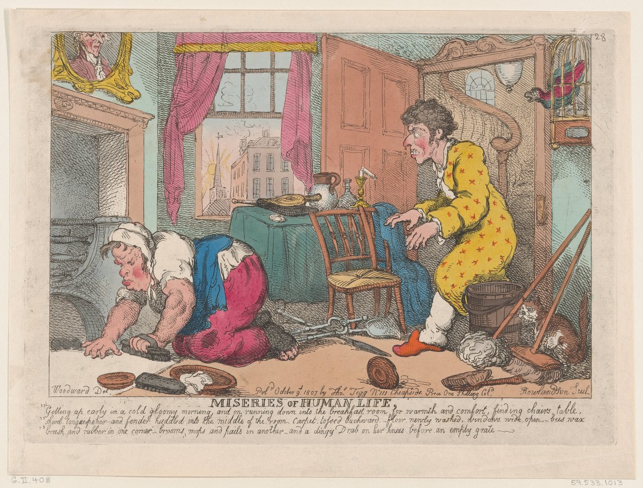 Misérie lidského života: Časné vstávání za chladného ponurého rána...před ..., 9. října 1807. od Thomas Rowlandson