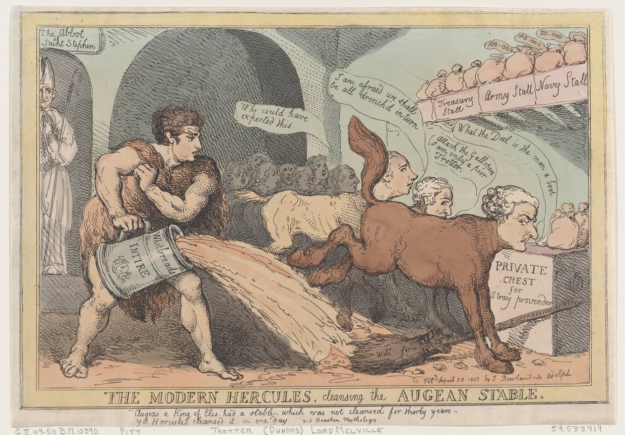 The Modern Hercules, Cleansing the Augean Stáj, 23. dubna 1805, 23. dubna 1805. od Thomas Rowlandson
