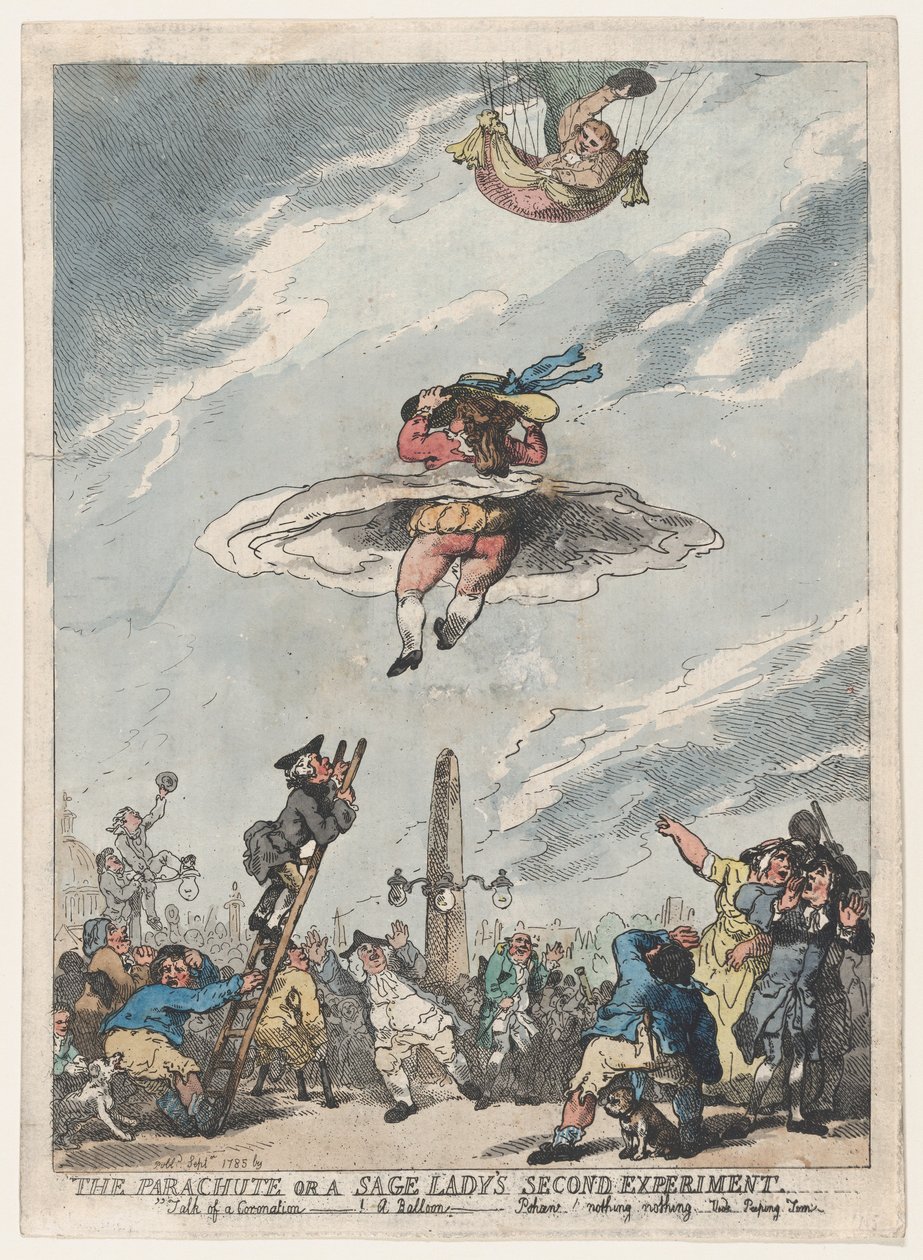 Padák aneb druhý experiment Sage Lady, září 1785, září 1785. od Thomas Rowlandson