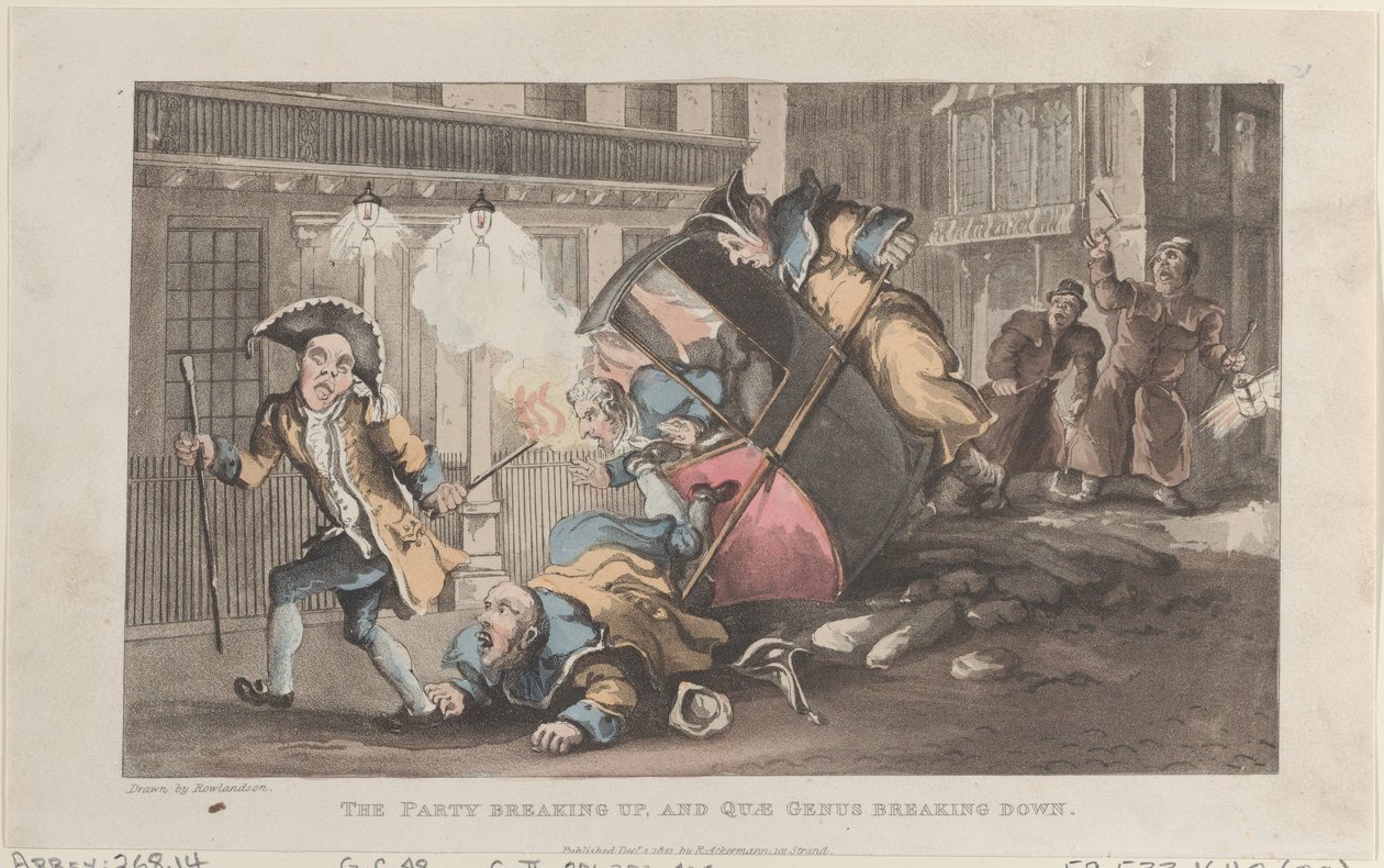 The Party Breaking Up a Quae Genus Breaking Down, z The History of John..., 1. prosince 1821. od Thomas Rowlandson