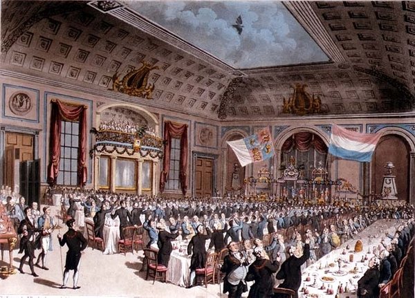 Vlastenecká večeře se konala v City of London Tavern, od Thomas Rowlandson