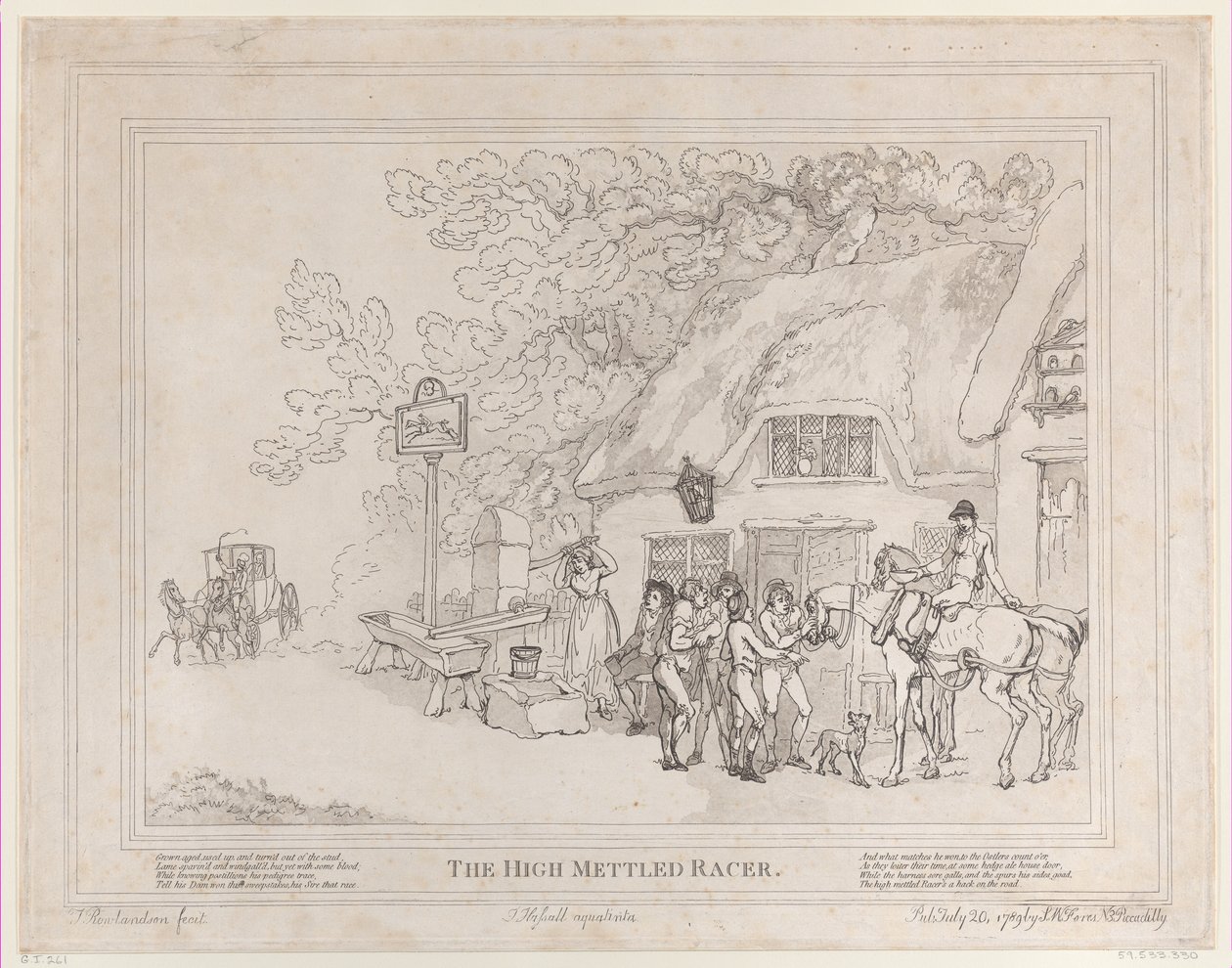Poštovní kůň ze života dostihového koně aneb The High-Mettled Racer, 20. července..., 20. července 1789 od Thomas Rowlandson
