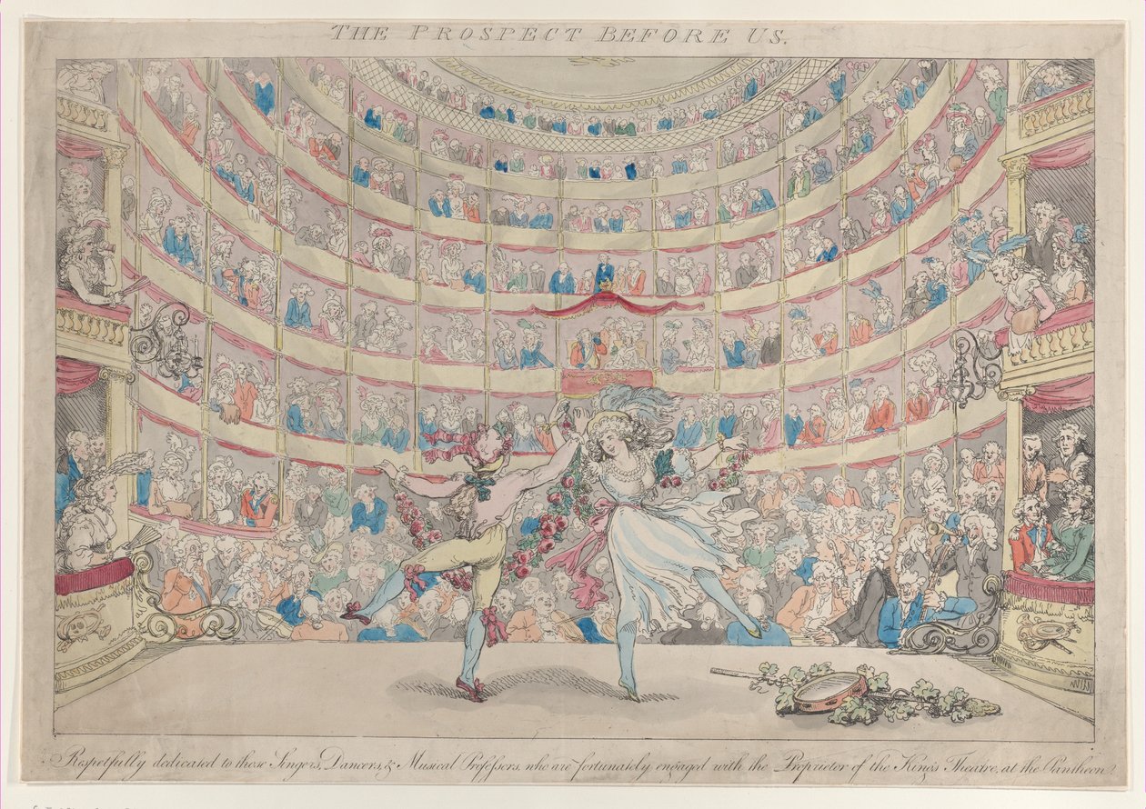 Vyhlídka před námi, s úctou věnovaná těmto zpěvákům, tanečníkům a mu..., 13. ledna 1791. od Thomas Rowlandson