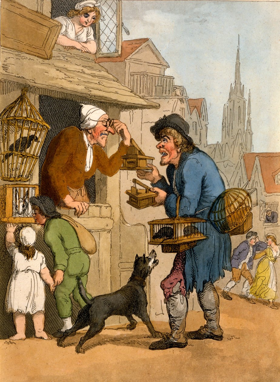 Prodejce pastí na krysy z Cries of London, 1799 (ručně kolorovaná akvatinta) od Thomas Rowlandson