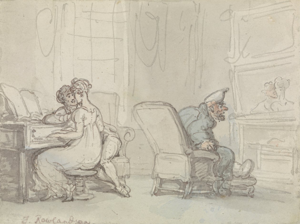 The Reflection (pero a inkoust s w/c na papíře) od Thomas Rowlandson