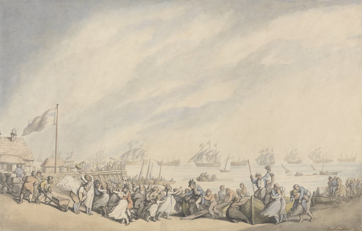 Návrat flotily do Great Yarmouth po porážce Holanďanů v roce 1797, kolem roku 1797 (pero, inkoust a akvarel na papíře) od Thomas Rowlandson