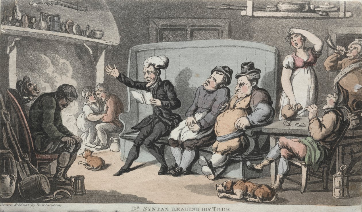 Rev. Dr. Syntax Čtení jeho turné. od Thomas Rowlandson