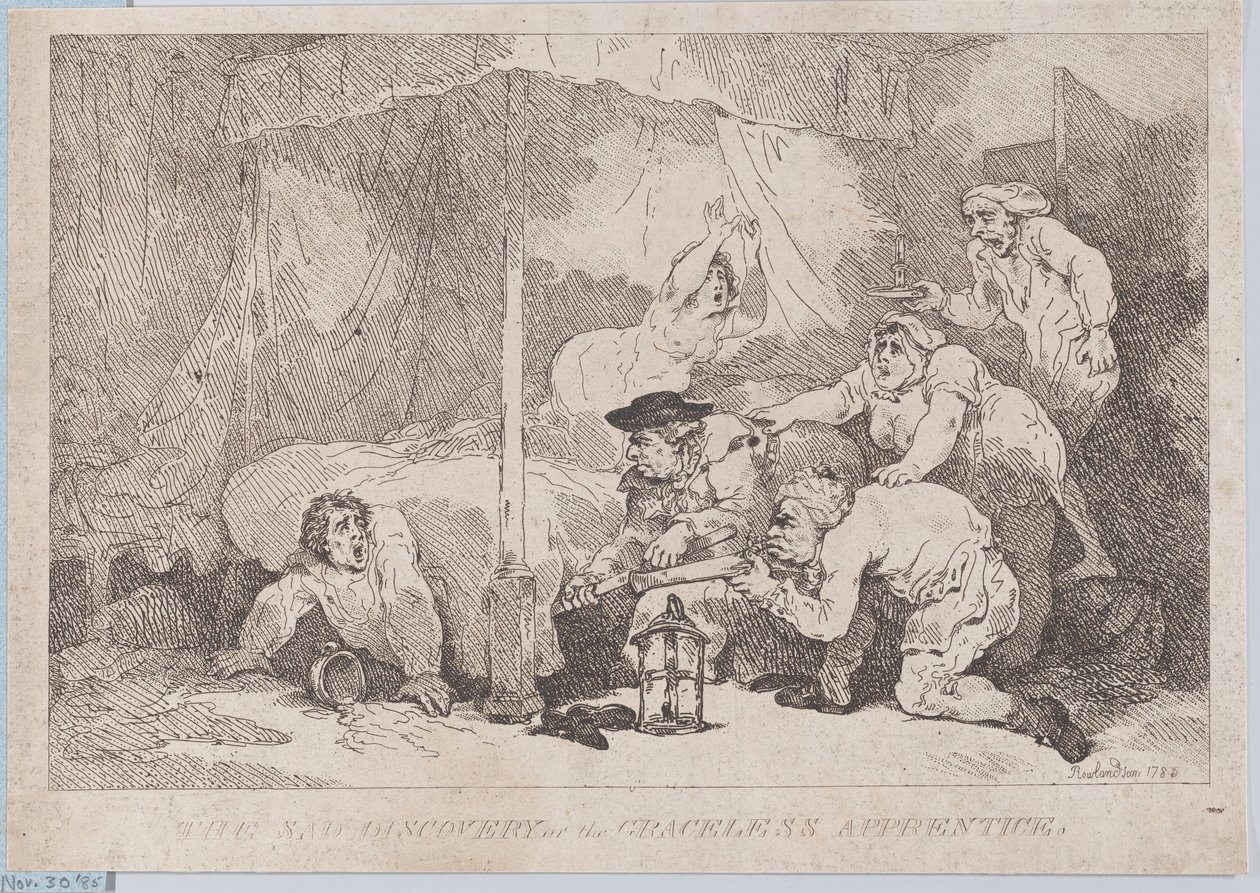 Smutný objev nemilostného učně od Thomas Rowlandson