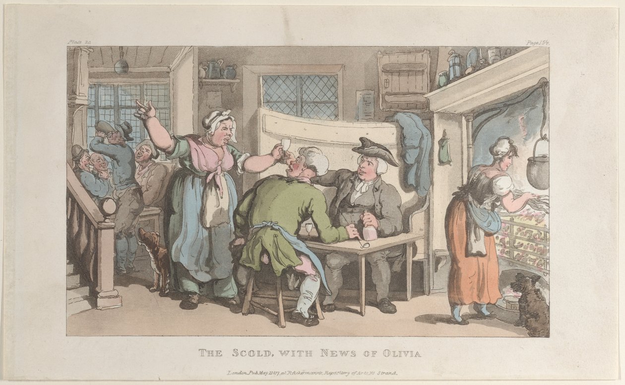 The Scold, with News of Olivia, from The Vicar of Wakefield, 1. května 1817., 1. května 1817. od Thomas Rowlandson