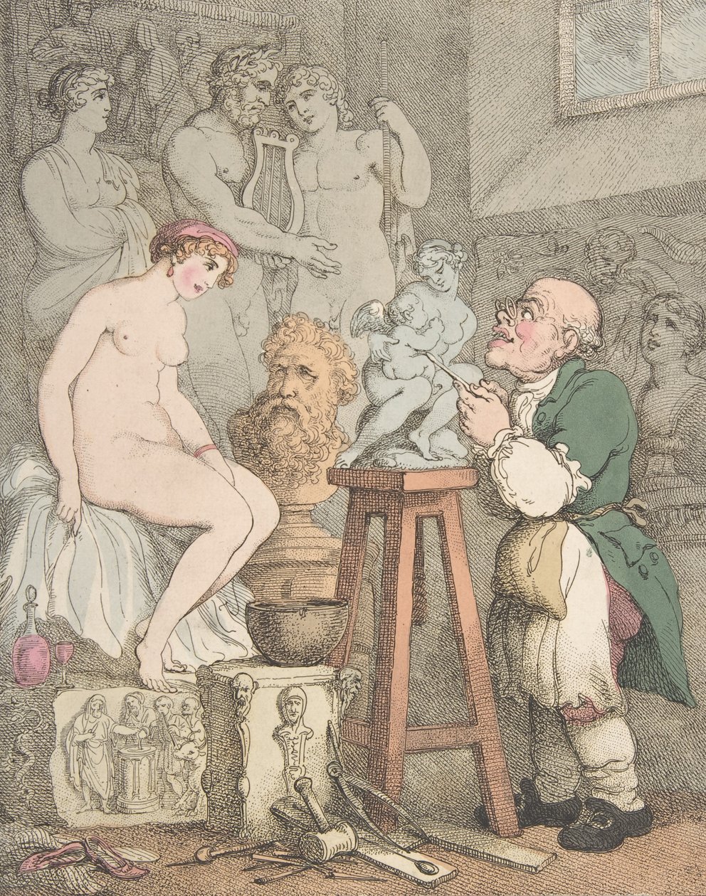 Sochař [Přípravy na Akademii, Old Joseph Nollekens a jeho Venuše], ca. 1800, ca. 1800 od Thomas Rowlandson