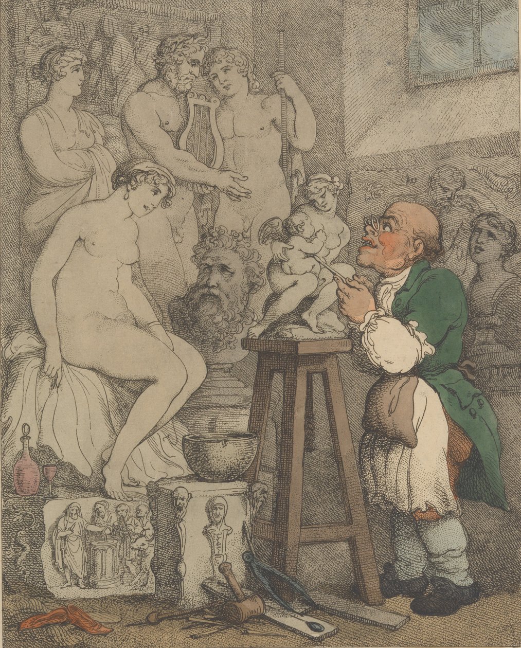 Sochař [Přípravy na Akademii, Old Joseph Nollekens a jeho Venuše], ca. 1800, ca. 1800 od Thomas Rowlandson