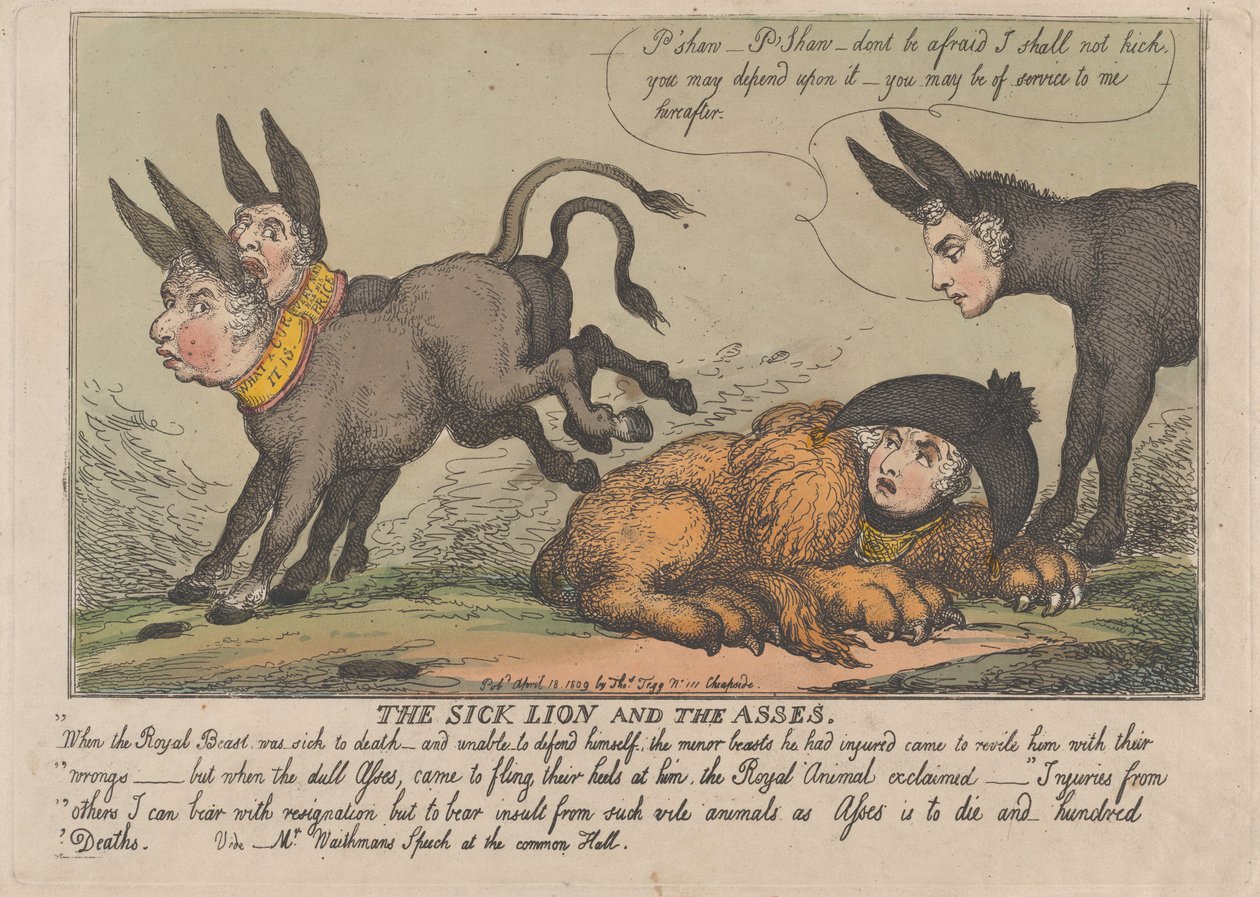 Nemocný lev a osli, 18. dubna 1809, 18. dubna 1809. od Thomas Rowlandson