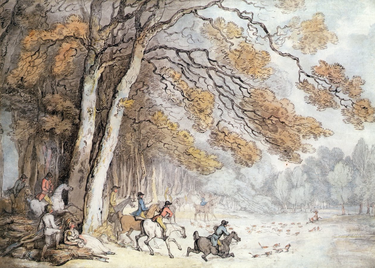 Lov na jelena (pero a akvarel na papíře) od Thomas Rowlandson