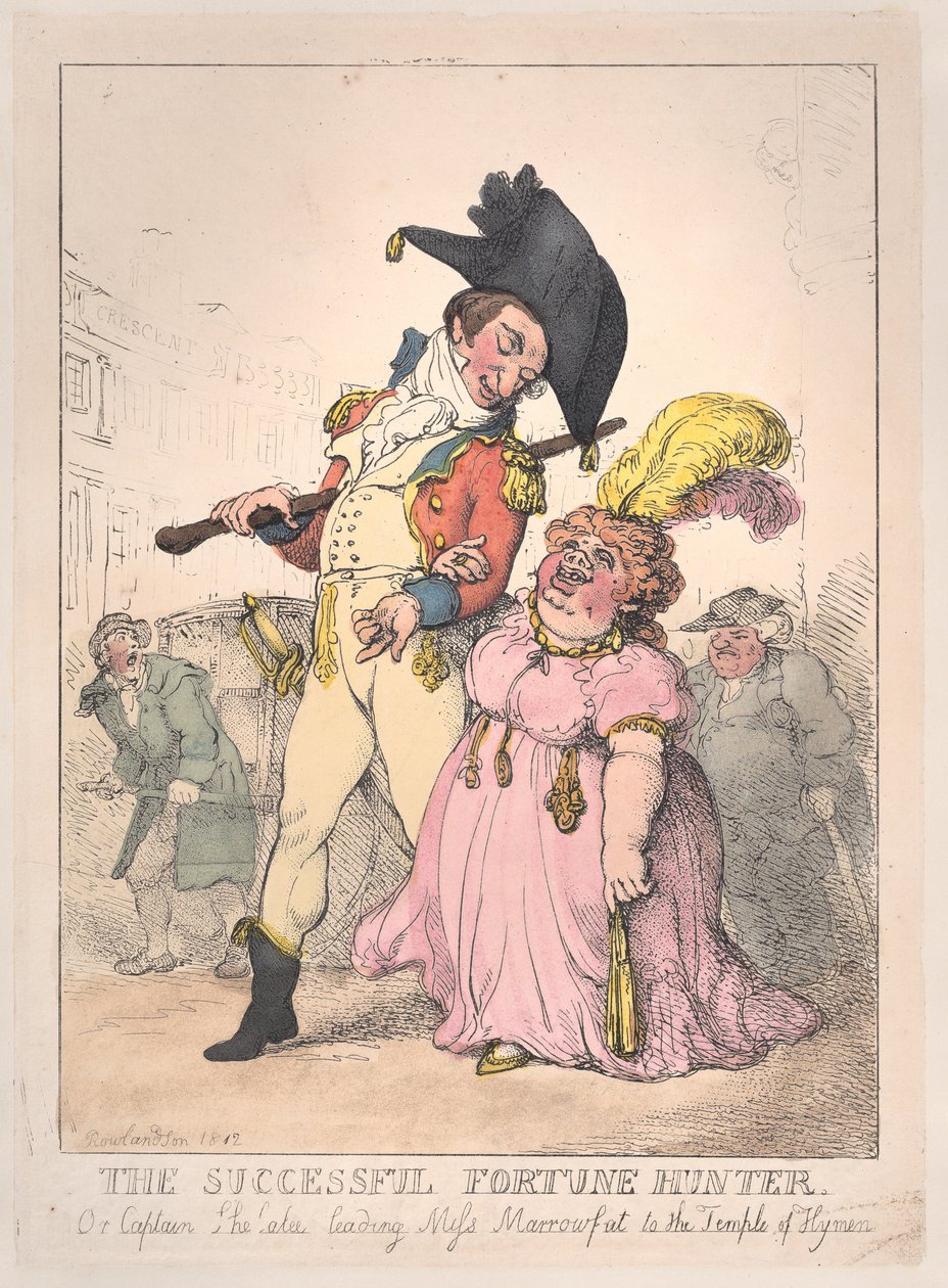 Úspěšný lovec štěstí aneb kapitán Shelalee vedoucí slečnu Marrowfat..., [1802], znovu vydáno 1812. od Thomas Rowlandson