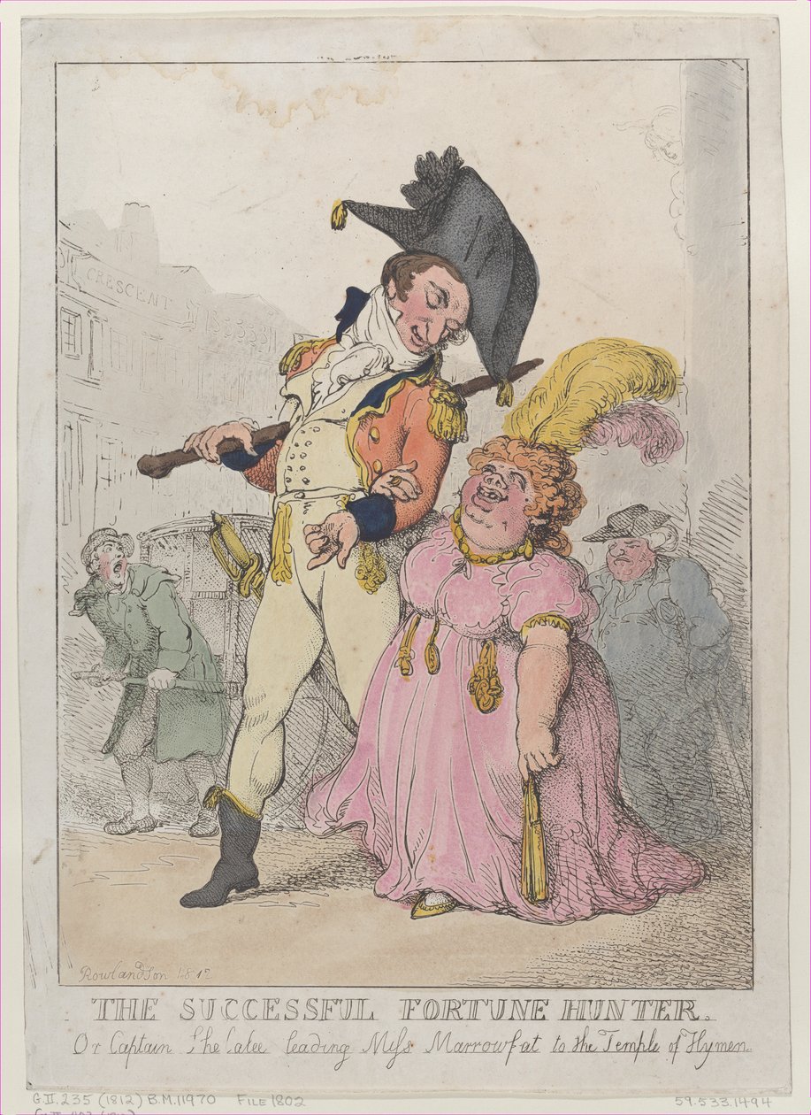 Úspěšný lovec štěstí aneb kapitán Shelalee vedoucí slečnu Marrowfat..., [1802], znovu vydáno 1812. od Thomas Rowlandson